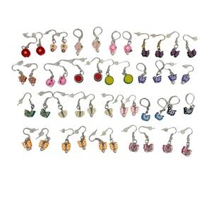 23 Pairs of Cute & Colorful Butterfly, Flower & Fruit Pierced Earrings